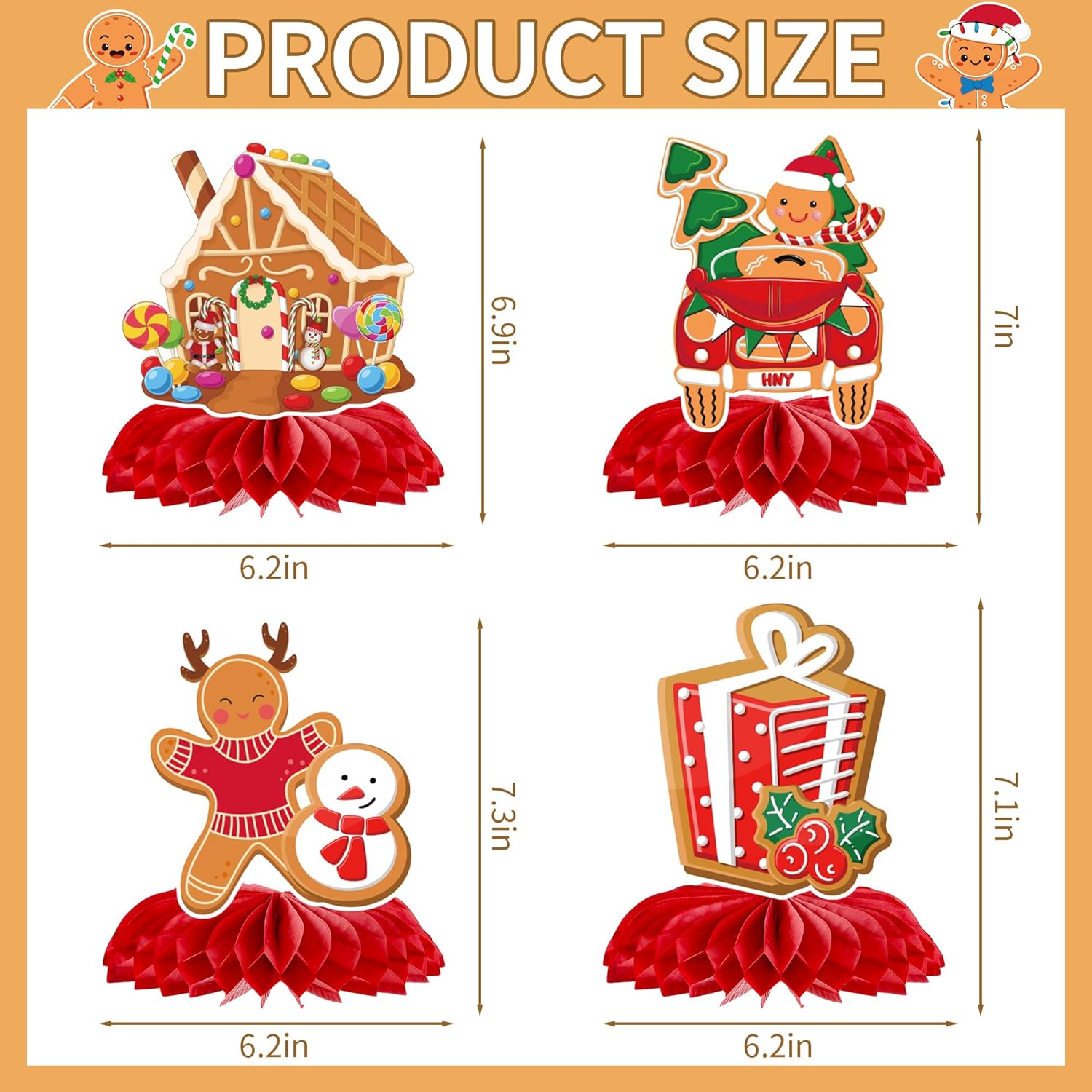 Gingerbread Merry Birthday Decorations - Christmas Party Banner Set 14Pcs Candy House Gold Banners Ceiling Hanging Swirls Honeycomb Centerpieces Xmas Supplies For Winter Holiday Table Decor