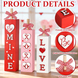 3Pcs Valentine'S Day Table Decorations For Home Indoor Wooden Valentine Table Centerpiece Block Sign Wood Love Tiered Tray Tabletop Decor For Office Desk Shelf Wedding Anniversary Party Supplies Heart