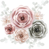 Large Paper Flowers Decorations For Wall, Wedding, Bridal Party, Baby Shower, Nursery Decor, Girls Room, Artificial Flower Backdrop - 10Pc Rose 3D Wall Decor (Pink, Gray, Ivory)