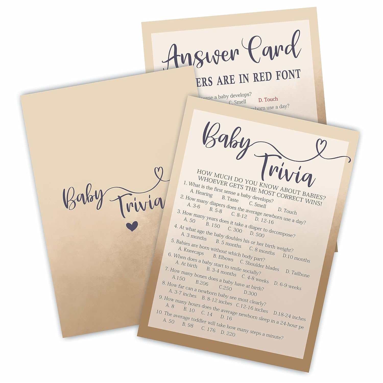 Baby Trivia Game Card For Baby Shower, 5"X 7" Khaki Double Sided Fill-In Game Set For Baby Boy Or Girl, 30 Cards & 1 Answer Card, Gender Reveal Games, Party Favor & Decorations - F6