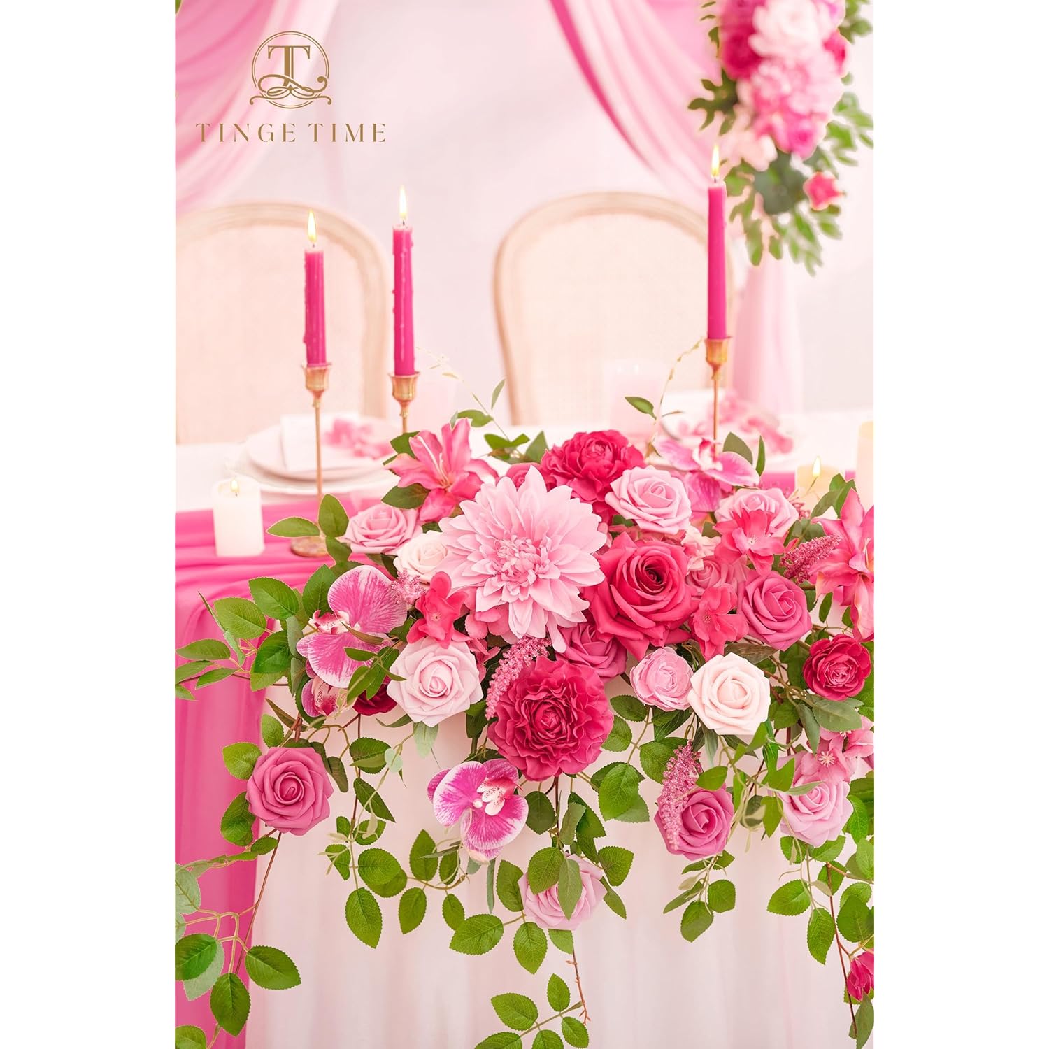 Artificial Sweetheart Flower Swag With Table Cloth And Table Runner, Pack Of 3 Floral Arrangement For Wedding Sweetheart Table Centerpiece Decoration Valentine'S Day (Hot Pink)