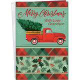 Grandson Christmas Card - Large Card Opens To 10" X 7.75" - Made In Chicago - Premium Envelope Included - Packaged In Extra Sturdy Mailer - Beautiful Vintage Art With Christmas Tree Truck - - 1003