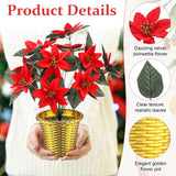 4 Sets 15.7" Christmas Poinsettia Artificial Flowers Potted With Gold Pot Bags 12 Heads Red Artificial Poinsettia Plant Desktop Decorations For Christmas Xmas Kitchen Home Table Centerpiece