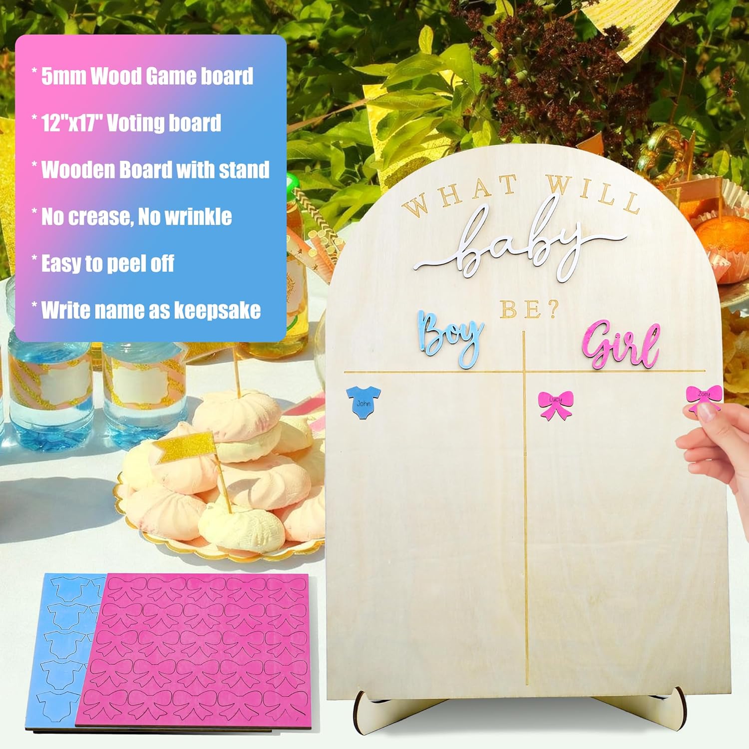 Wooden Baby Gender Reveal Voting Board With Stand, Gender Guessing Game Board With Girl Or Boy Voting Stickers For Gender Reveal Party ?2 Pens Included)