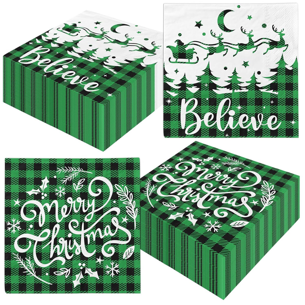 Christmas Napkins, 40Pcs Green Christmas Paper Napkins Disposable Snowman Christmas Cocktail Napkins White Merry Christmas Napkins For Xmas Winter Holiday Dinner Party Supplies