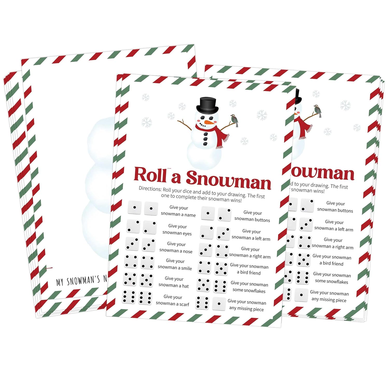 Roll A Snowman Dice Game, Christmas Candy And Family Party Games, Ice Breaker Winter Activity For Teens, 25 Game Cards, 2