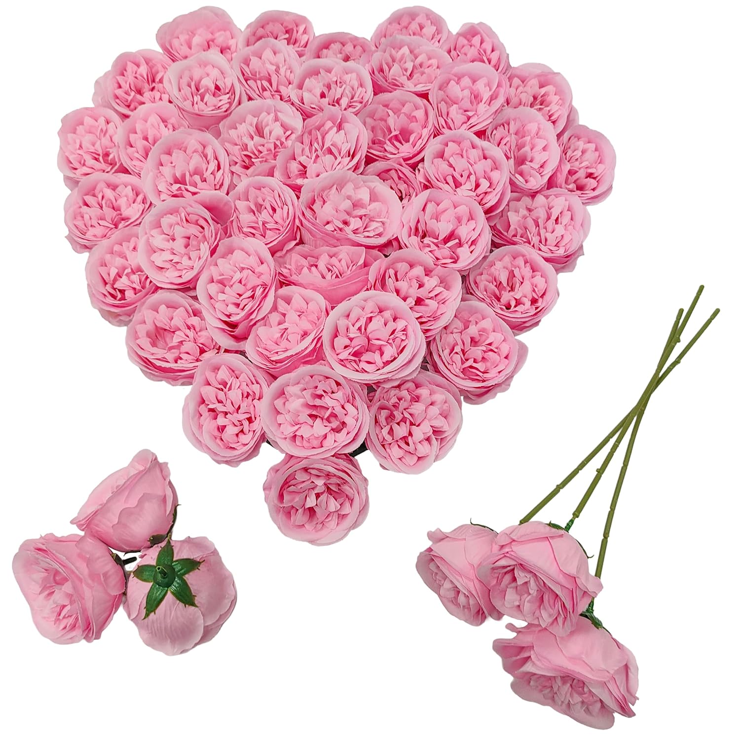 Fake Flower Heads For Craft,3.3'' Light Pink Rose Heads Artificial Flowers,36 Pcs Silk Rose Heads Bulk,Satin Rose Heads With Stems For Diy Flower Well,Crafts Bouquest (36, Pink)