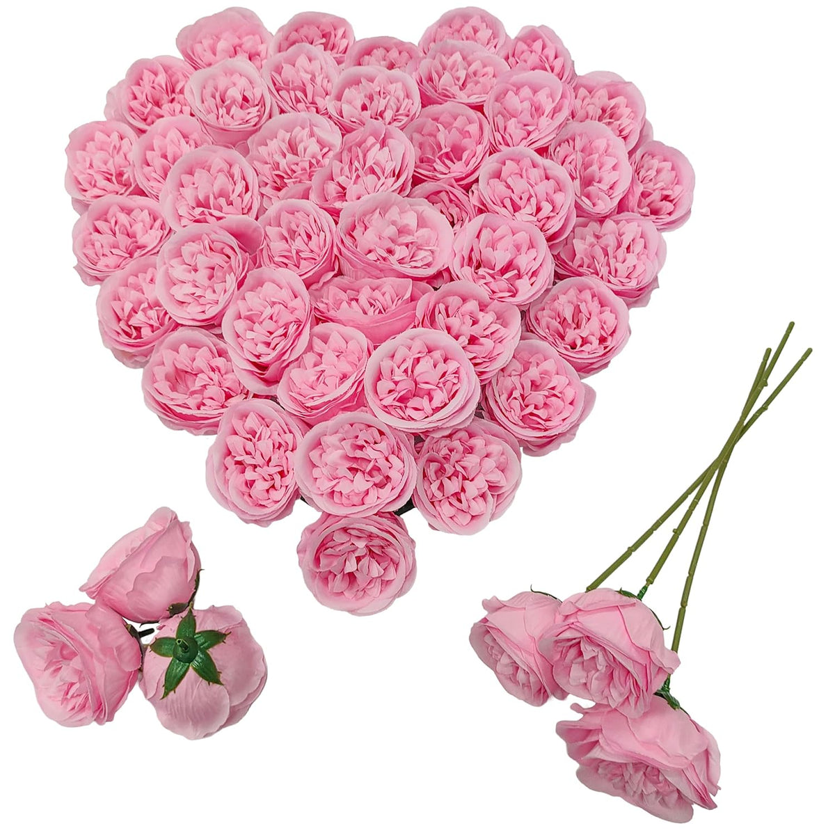 Fake Flower Heads For Craft,3.3'' Light Pink Rose Heads Artificial Flowers,36 Pcs Silk Rose Heads Bulk,Satin Rose Heads With Stems For Diy Flower Well,Crafts Bouquest (36, Pink)