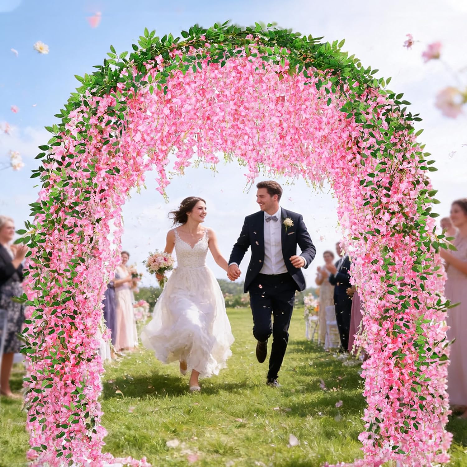 150 Branches Wisteria Hanging Flowers,10Pcs Total 60Ft Pink Wisteria Artificial Flowers Garland Vine Silk Hanging Flowers For Wedding Party Arch Ceremony Garden Home Backdrop Decor
