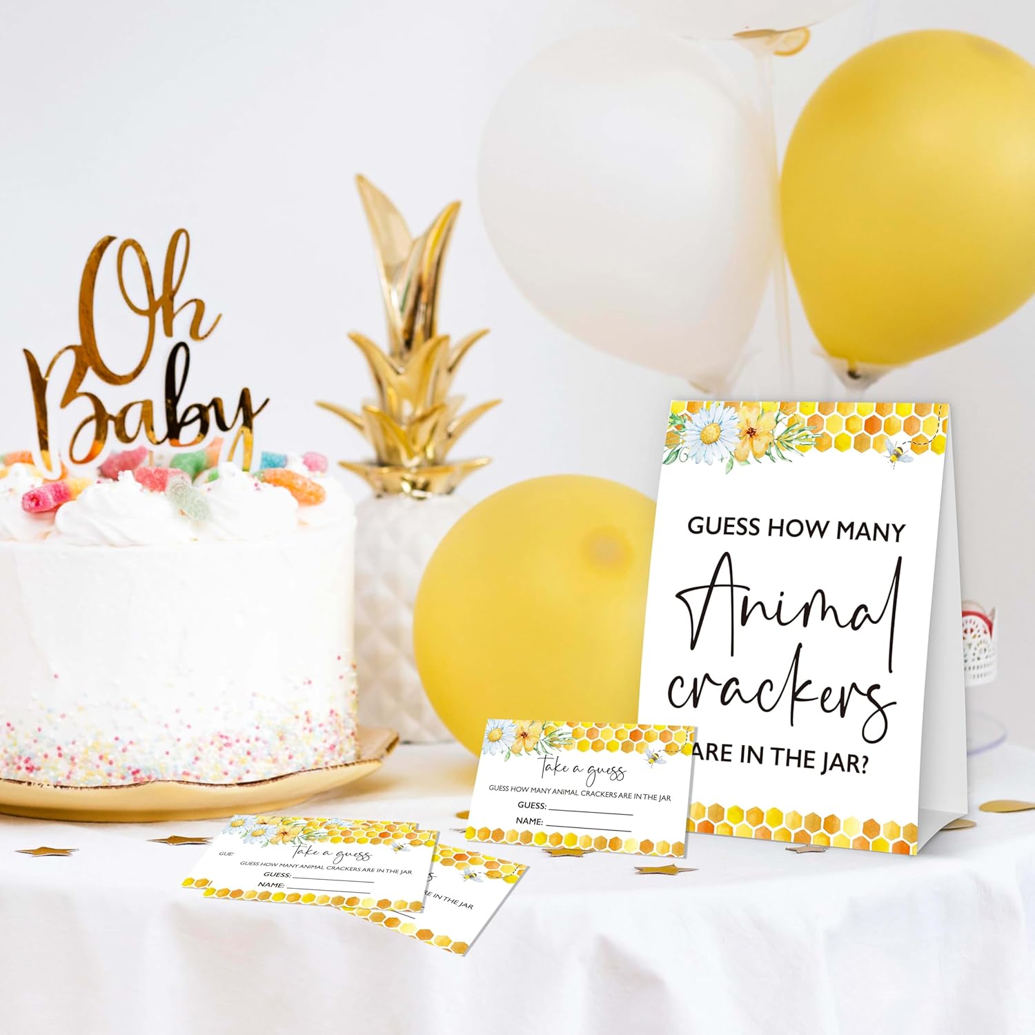 Honey Bee Baby Shower Games, Summer Daisy Floral Guess How Many Animal Crackers Games, Bumble Bee Gender Reveal Party Decorations And Supplies, 1 Sign & 50 Cards-A11