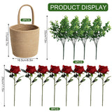 Artificial Roses Flowers With Jute Hanging Basket Pack Of 2, Faux Flannel Floral Eucalyptus Arrangement For Entryway Kitchen Bedroom Living Room Home Decorations - Burgundy