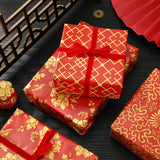 6 Sheets Chinese New Year Wrapping Paper -Not Roll- Red Gold Gift Wrap Paper Folded Flat Diy Art Craft Paper For Spring Festival Party Packaging, 39.4 X 27.6 Inch
