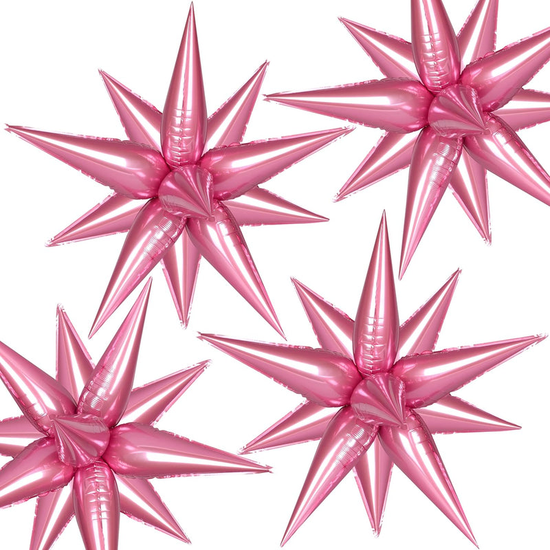 50Pcs Pink Star Balloons Mylar, Pink Spike Explosion Star Foil Balloon