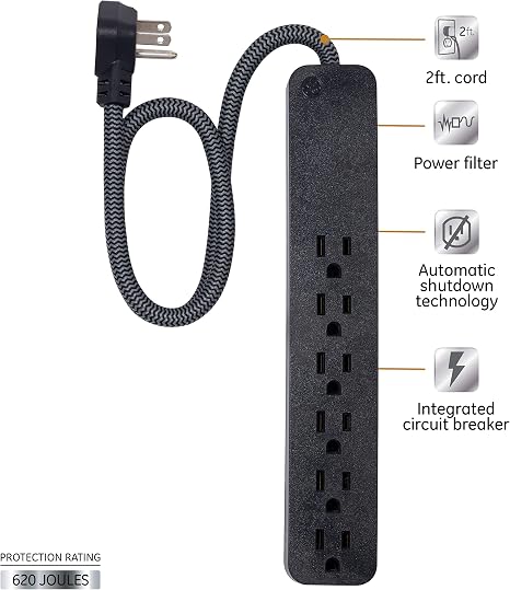 Surge Protector Power Strip with 2 Ft Braided Extension Cord