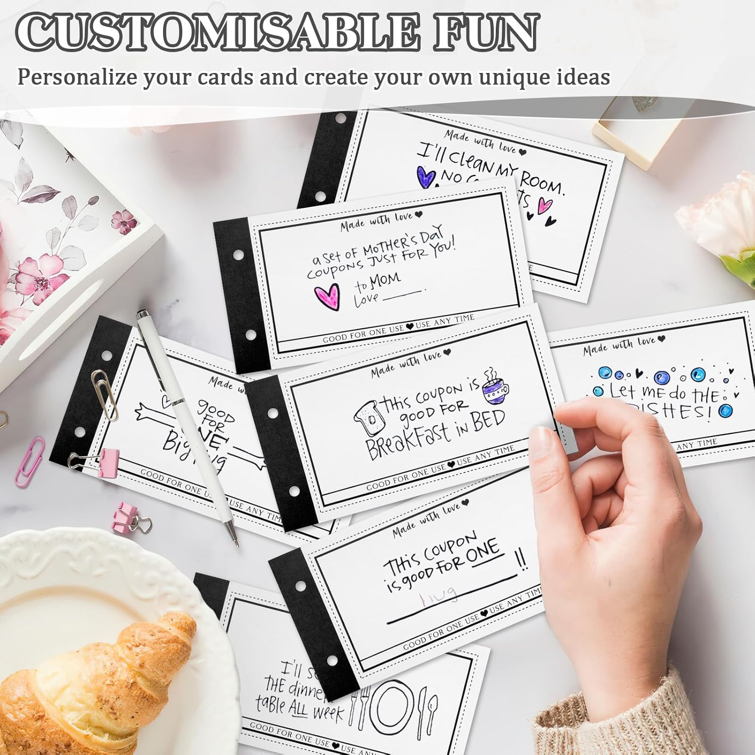 Personalized Coupon Book, 30 Blank Coupon Cards For All Occasions, Valentines Day Gifts For Him Her, Unique Anniversary Birthday Gifts For Boyfriend Girlfriend, Valentines Gift For Husband, Wife