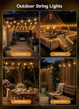 100FT Solar S14 String Lights Waterproof Remote Type C Dimmable Patio Lights