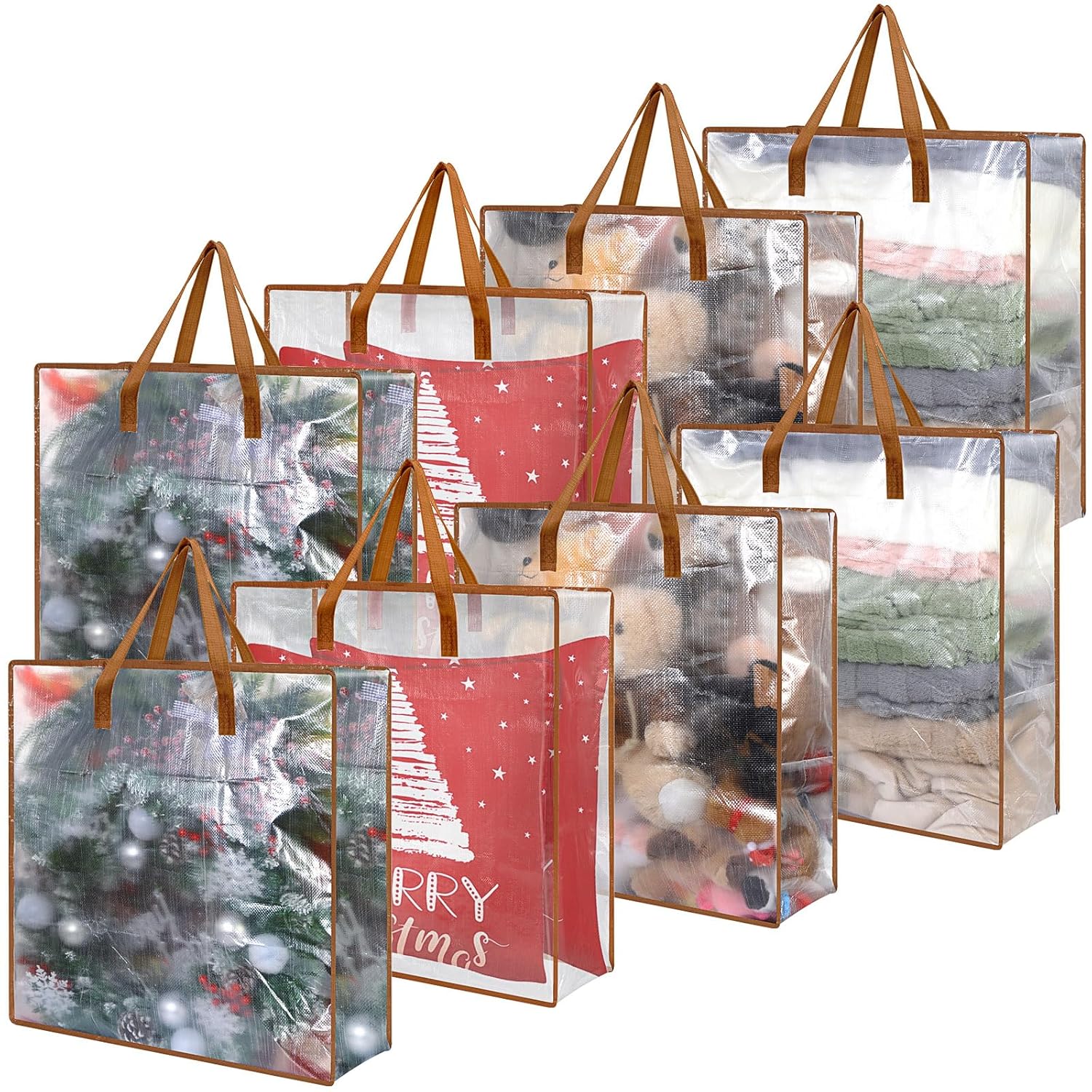 8 Pcs Clear Wreath Storage Bags Christmas Decoration Garland Container Door Garland Holiday Wreath Storage Holder With Handle And Zipper Heavy Duty Plastic Packing Totes(Camel)