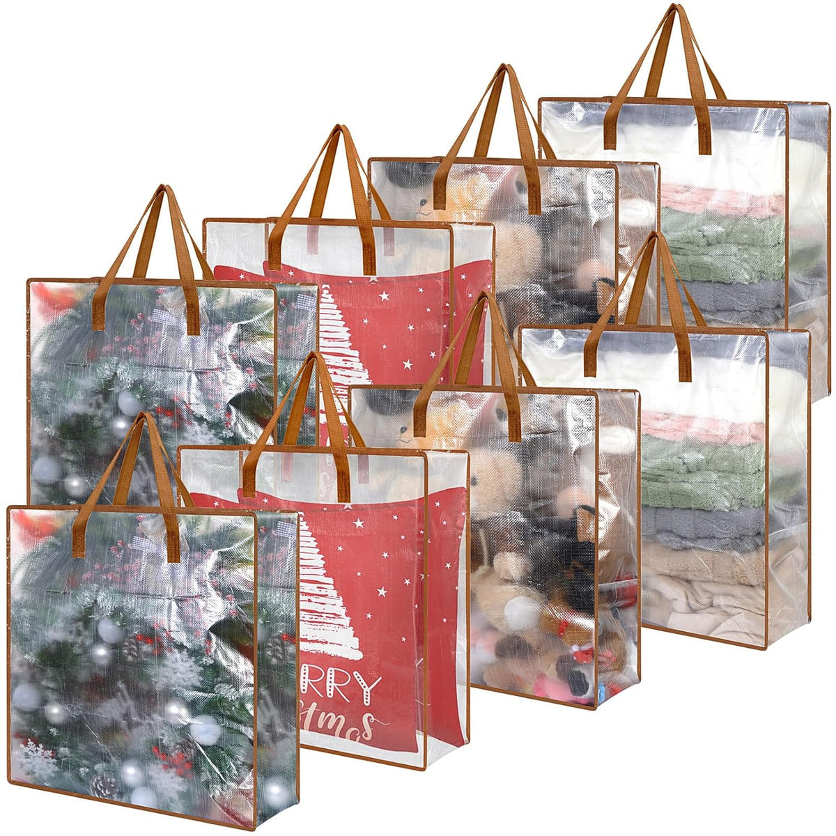 8 Pcs Clear Wreath Storage Bags Christmas Decoration Garland Container Door Garland Holiday Wreath Storage Holder With Handle And Zipper Heavy Duty Plastic Packing Totes(Camel)