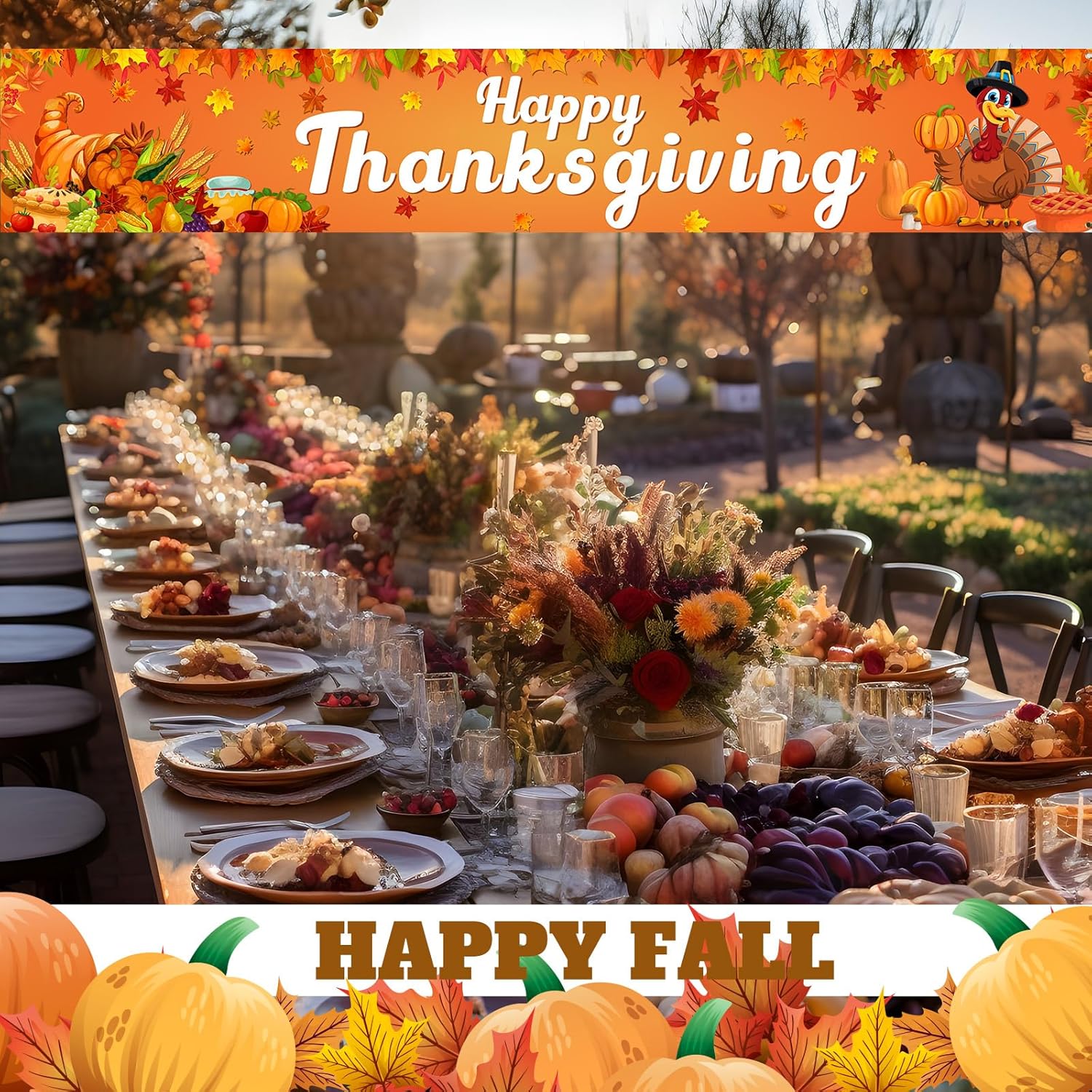 2 Pcs Large Happy Thanksgiving Merry Christmas Banner Decorations Outdoor 120 X 20 Inch Fall Autumn Party Snow Yard Xmas Holiday Supplies Home Decor For Garden House Garage Porch Indoor Gifts