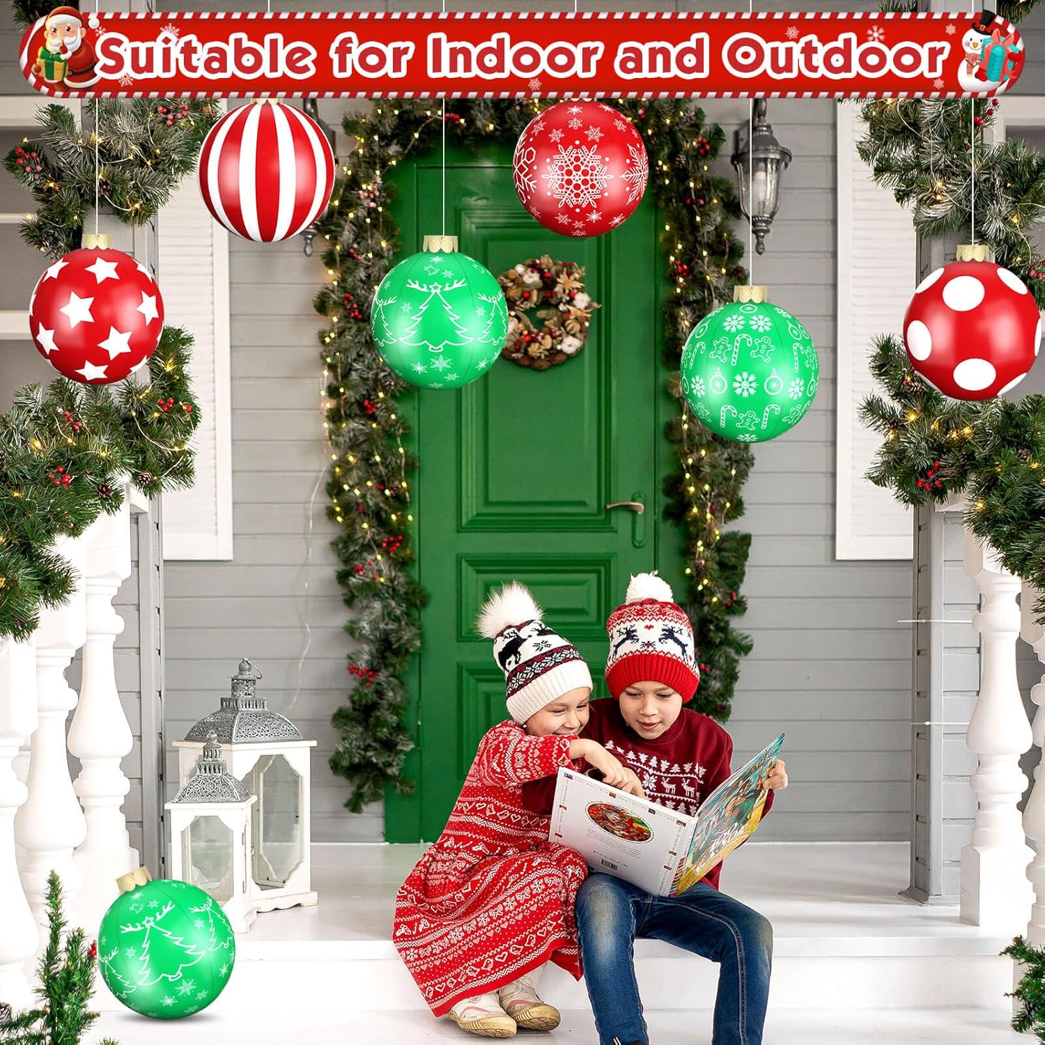12 Pack Large Christmas Balls, 9 Inch Inflatable Christmas Ornaments For Outdoor Decoration, Big Christmas Ornaments Bal