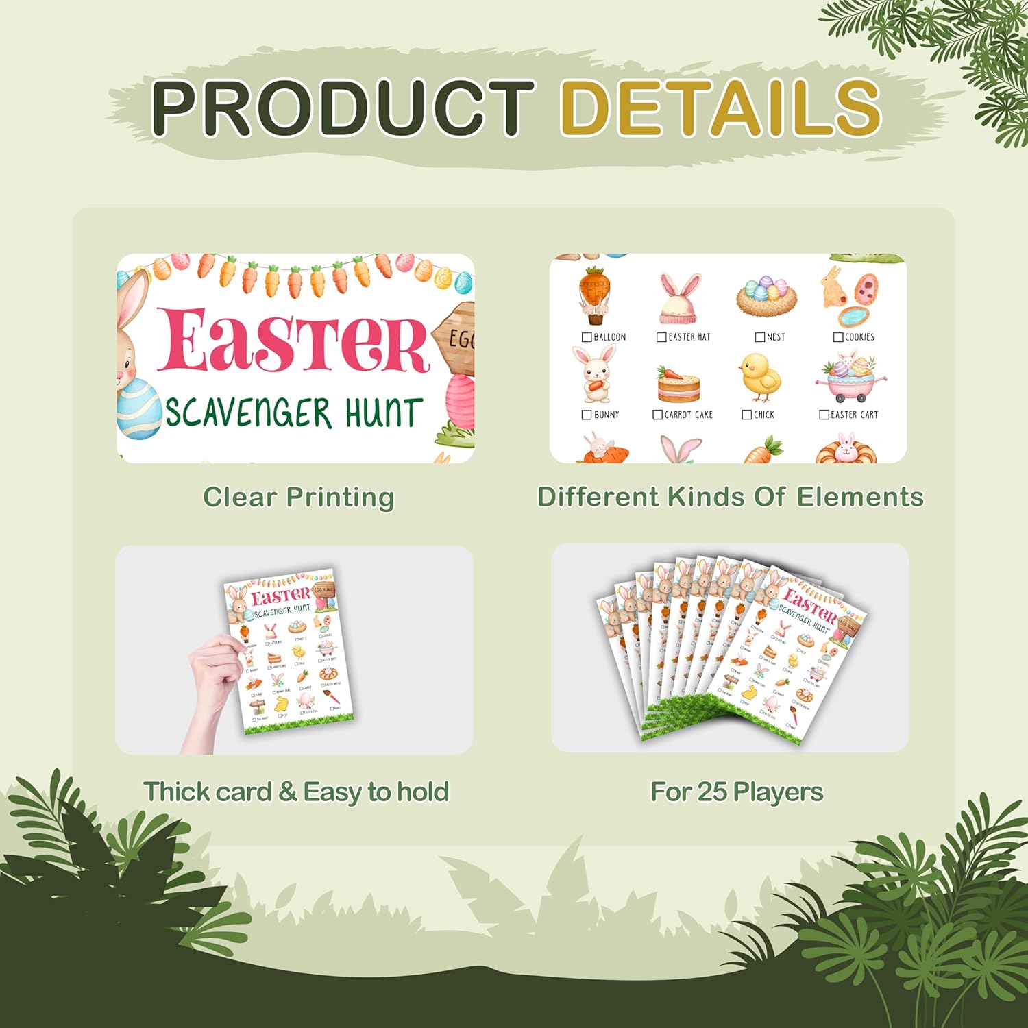 Easter Scavenger Hunt Cards, Seek And Find Camping Games, Easter Bunny Treasure Hunt Game, Outdoor Scavenger Hunt Game For Adults, Easter Egg Hunt Games, Spring Easter Party Decorations -07
