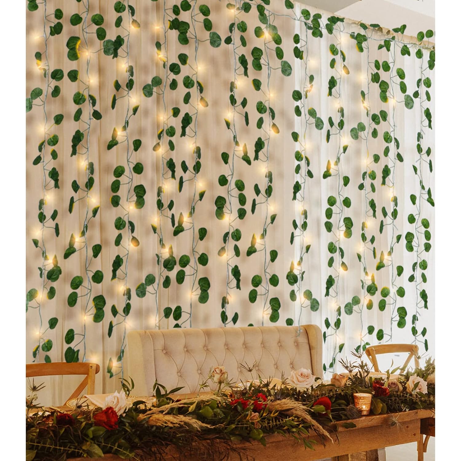 12 Pack Fake Vines Curtain String Light 240 Led 8 Mode & Timer Hanging Ivy Lights Vines For Bedroom Wall Hanging Garden Home Room Wedding Jungle Party Indoor Outdoor