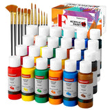 Acrylic Paint Set, 24 X 60 Ml With 12 Brushes; Christmas Acrylic Paint, Waterproof; For Artwork & Diy Projects On Canvas, Wood, Glass, Clay, Fabric, Ceramic, Paper, Canvas