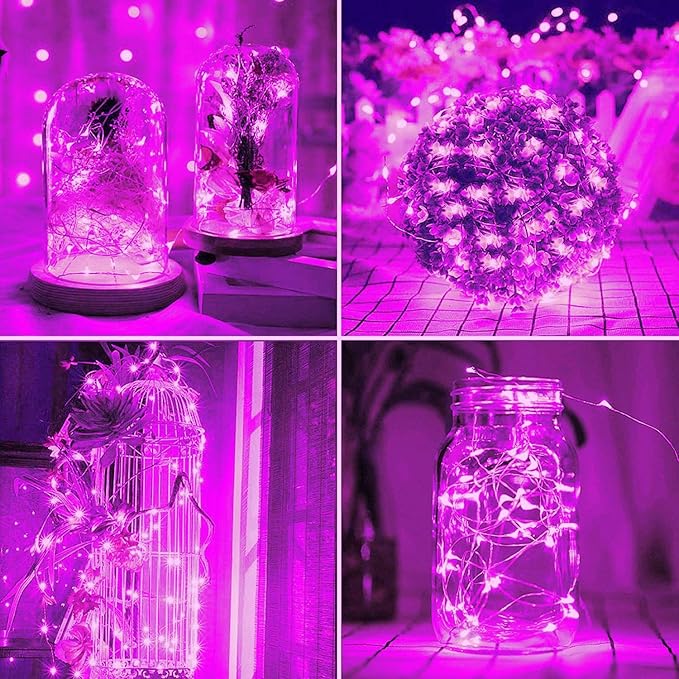 2 Pack 66FT Solar Fairy String Lights Pink 200 LED Copper Wire Outdoor Waterproof Lights with 8 Lighting Modes for Garden Patio Party Wedding Holiday Decor