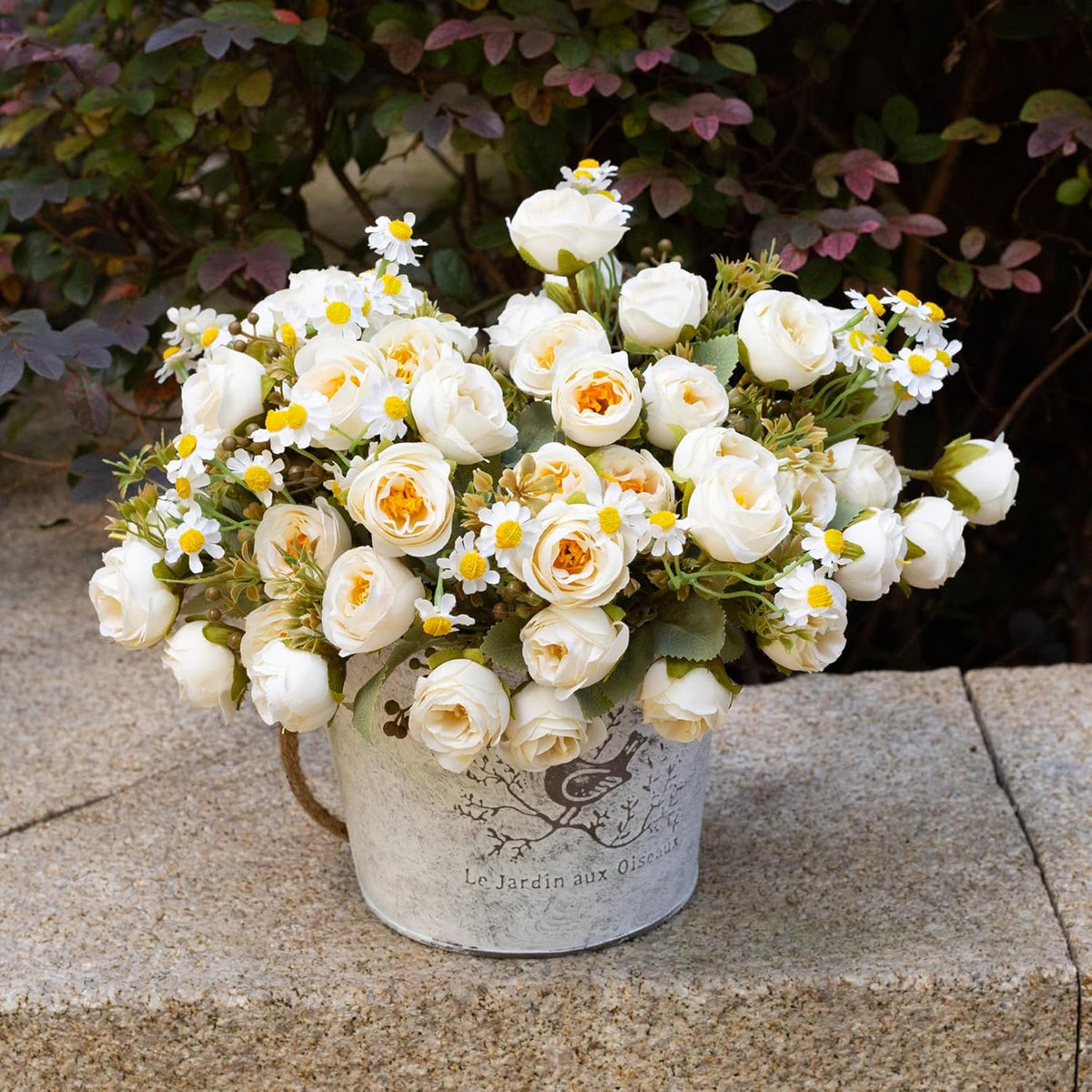 5 Pcs Fake Flowers In Vase Artificial Flower Arrangement Faux Peony Flowers For Wall Decoration Party Home Centerpiece Decor (Cream)