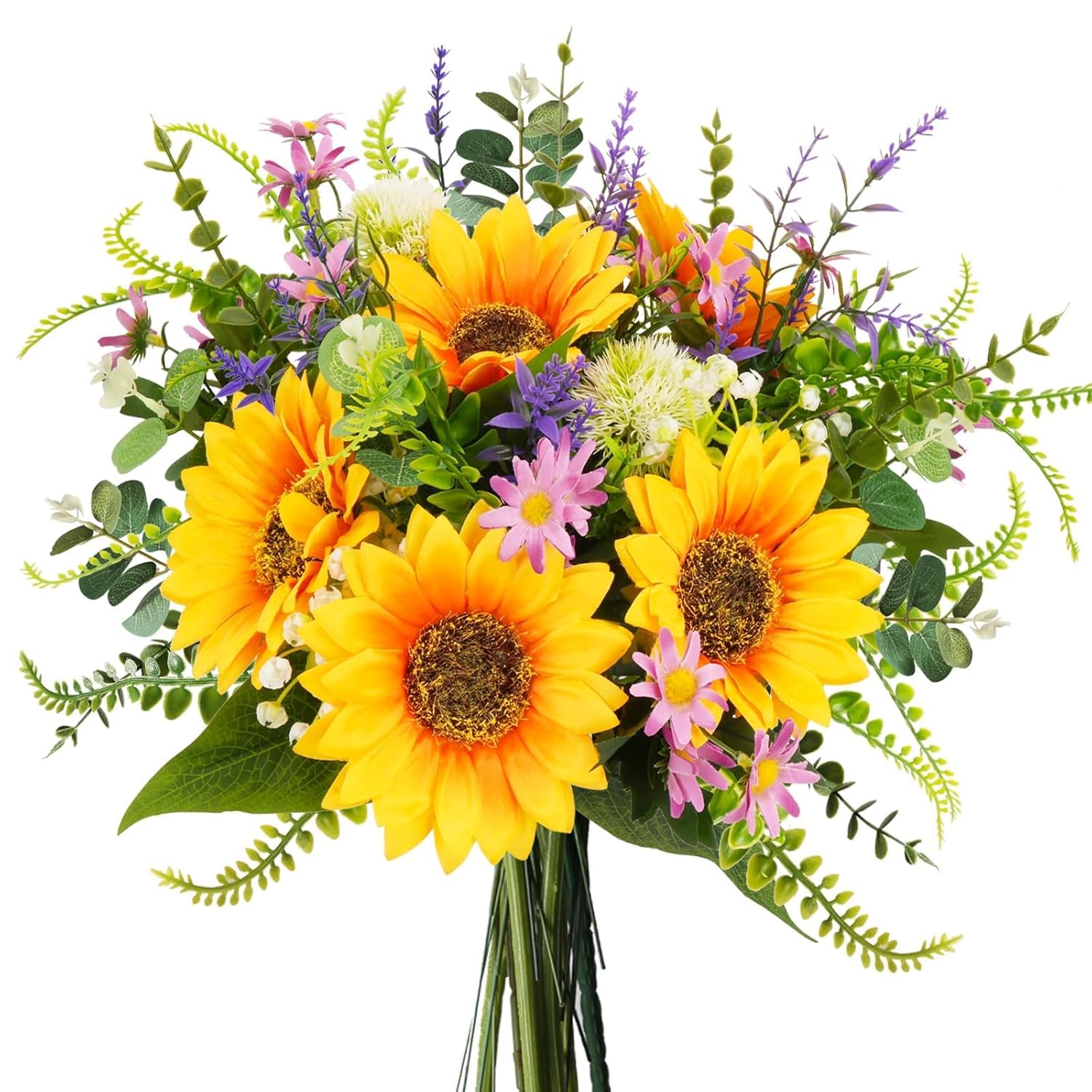 Sunflowers Artificial Flowers Bouquets Spring Flowers Artificia Fake Wildflowers Silk Cemetery Flowers Arrangements For Home Kitchen Office Table Centerpieces Wedding Party Grave Decor
