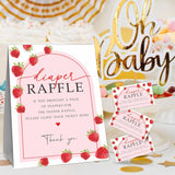 Berry Baby Shower Diaper Raffle Game Kit, Strawberry & Pink Arch - 1 Standing Sign & 50 Tickets, Decorations For Shower, Reveal, Announcement, Party Favors & Supplies - A12