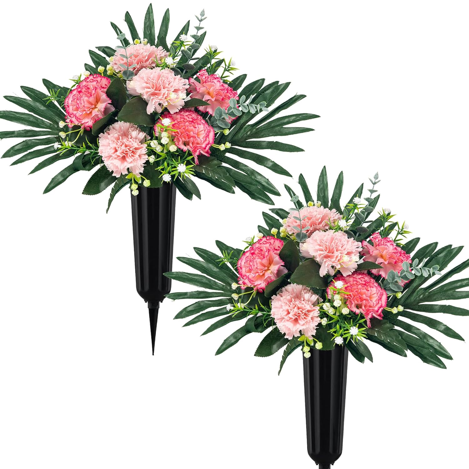 Fake Flowers Cemetery Vases For Grave Artificial Flowers For Cemetery Plastic Flowers For Outdoors Headstone Saddle For Grave Holiday Flowers Christmas Decorations(Pink 2Pcs)