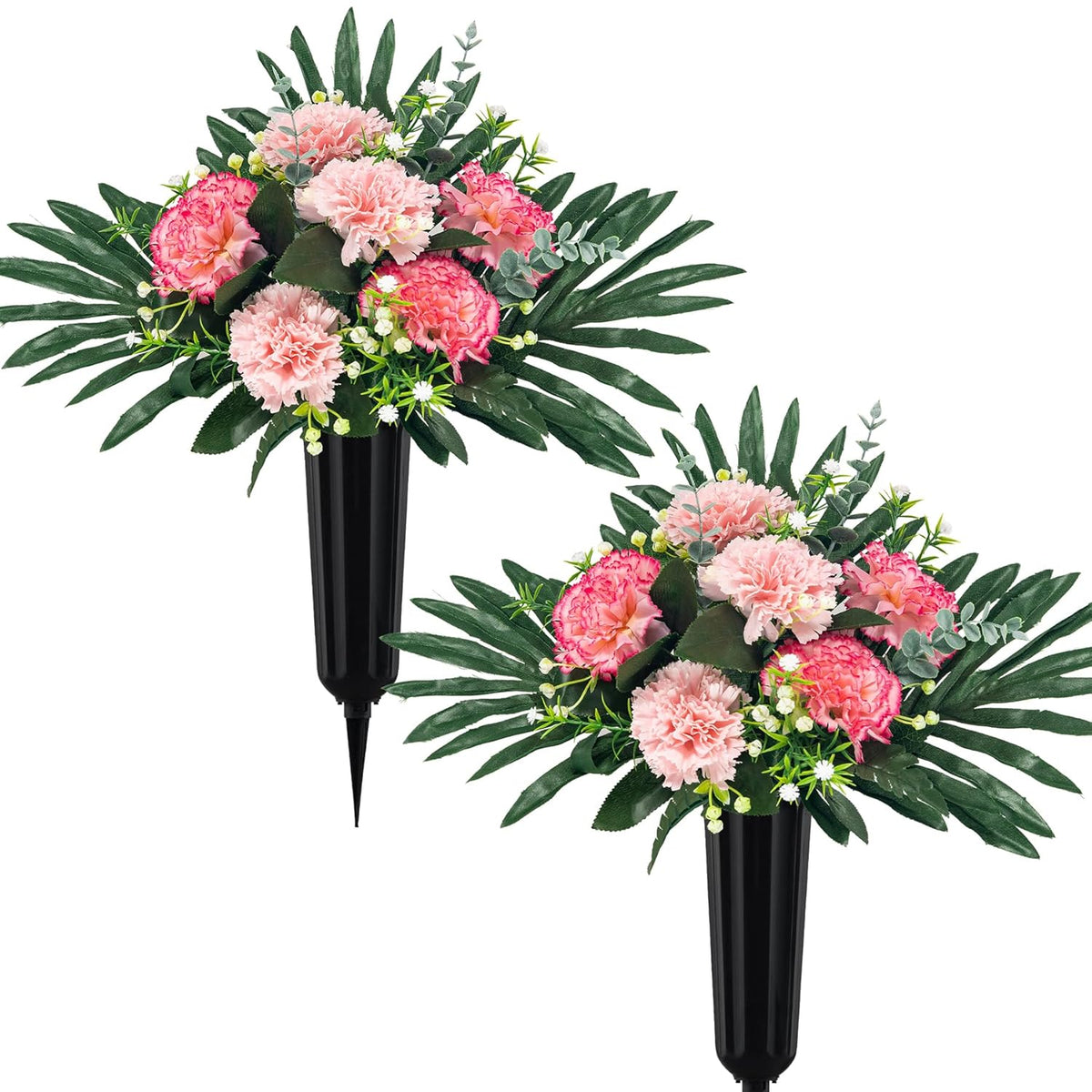 Fake Flowers Cemetery Vases For Grave Artificial Flowers For Cemetery Plastic Flowers For Outdoors Headstone Saddle For Grave Holiday Flowers Christmas Decorations(Pink 2Pcs)