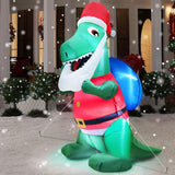 4 Ft Christmas Inflatables Santa Dinosaur With Led Light Stakes Tethers Outdoor Decoration