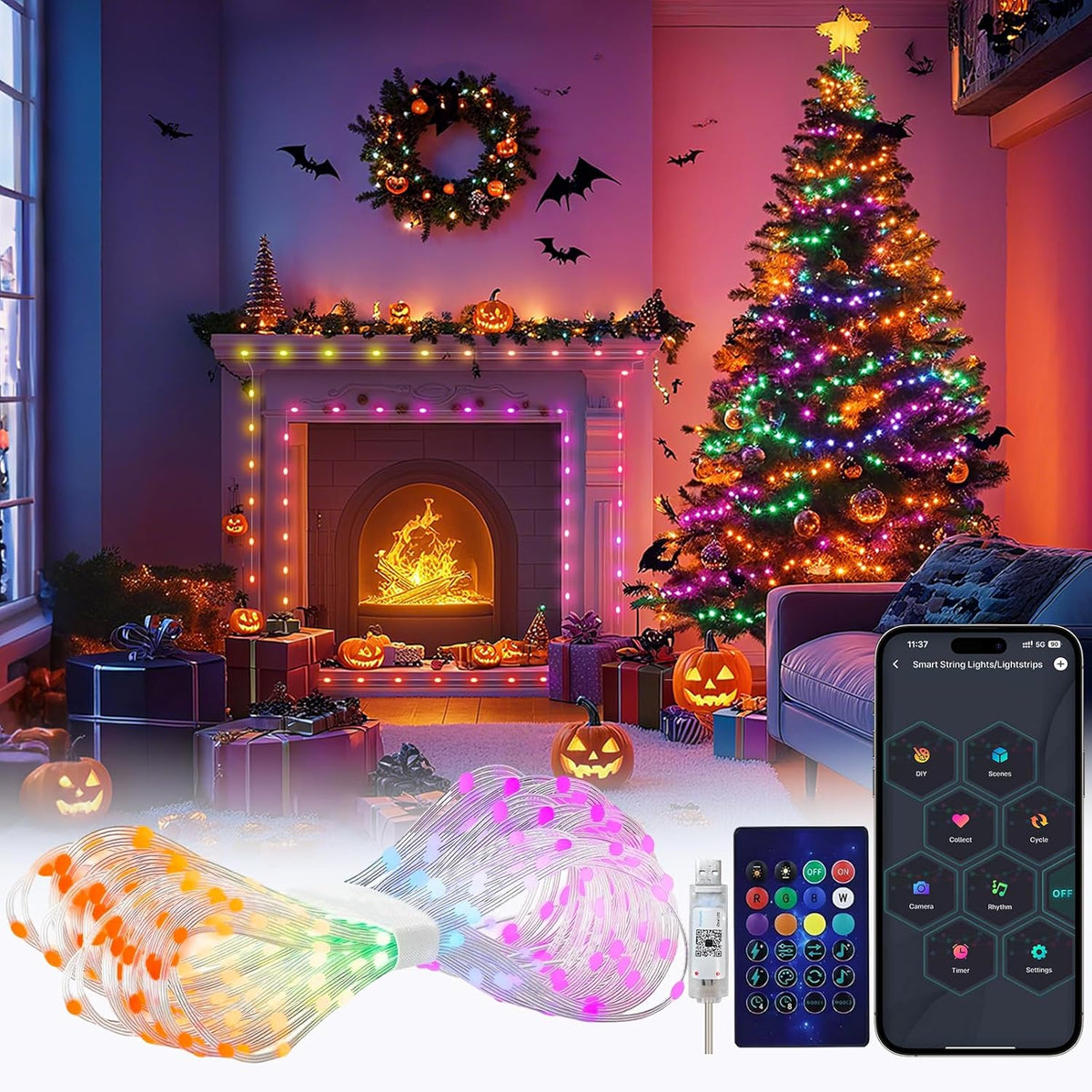 Smart Fairy String Lights, 33Ft Diy Twinkle Lights Usb Port, Multicolor Warm White, App/Remote Control, 12 Modes &Music