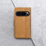 Pixel 9 Pro XL Leather Case, Premium Stand Wallet Cover, Genuine Leather, Tan