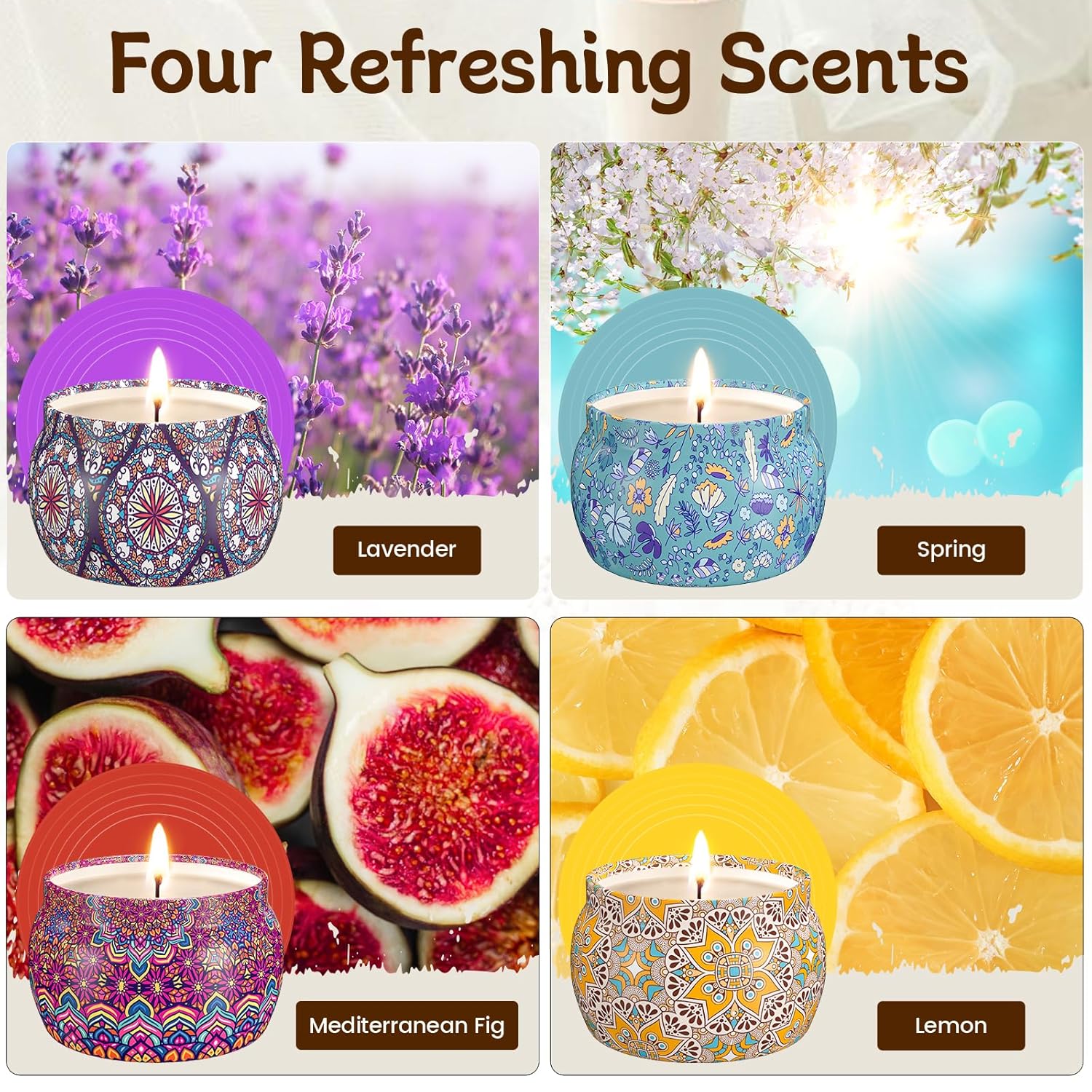 Scented Candle Set, 4 Pack Soy Wax Candles, 120H Burn Time, Ideal Gifts For Women, Birthday Presents