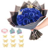 Glitter Roses Bouquet, 24 Roses Diy Fake Glitter Flowers Bouquet, Everlasting Shiny Artificial Red Rose Bouquet For Mothers Day Gifts, Anniversary, Engagement, Wedding (Blue)