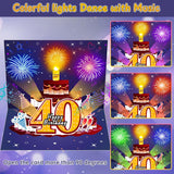 40Th Birthday Cards Pop Up 3D Cake - Fireworks Lights & Music & Blowable Candle Card Funny Happy 40Th Birthday Card Gifts For Women, Men, Mom, Grandma, Wife, Sister, Friend