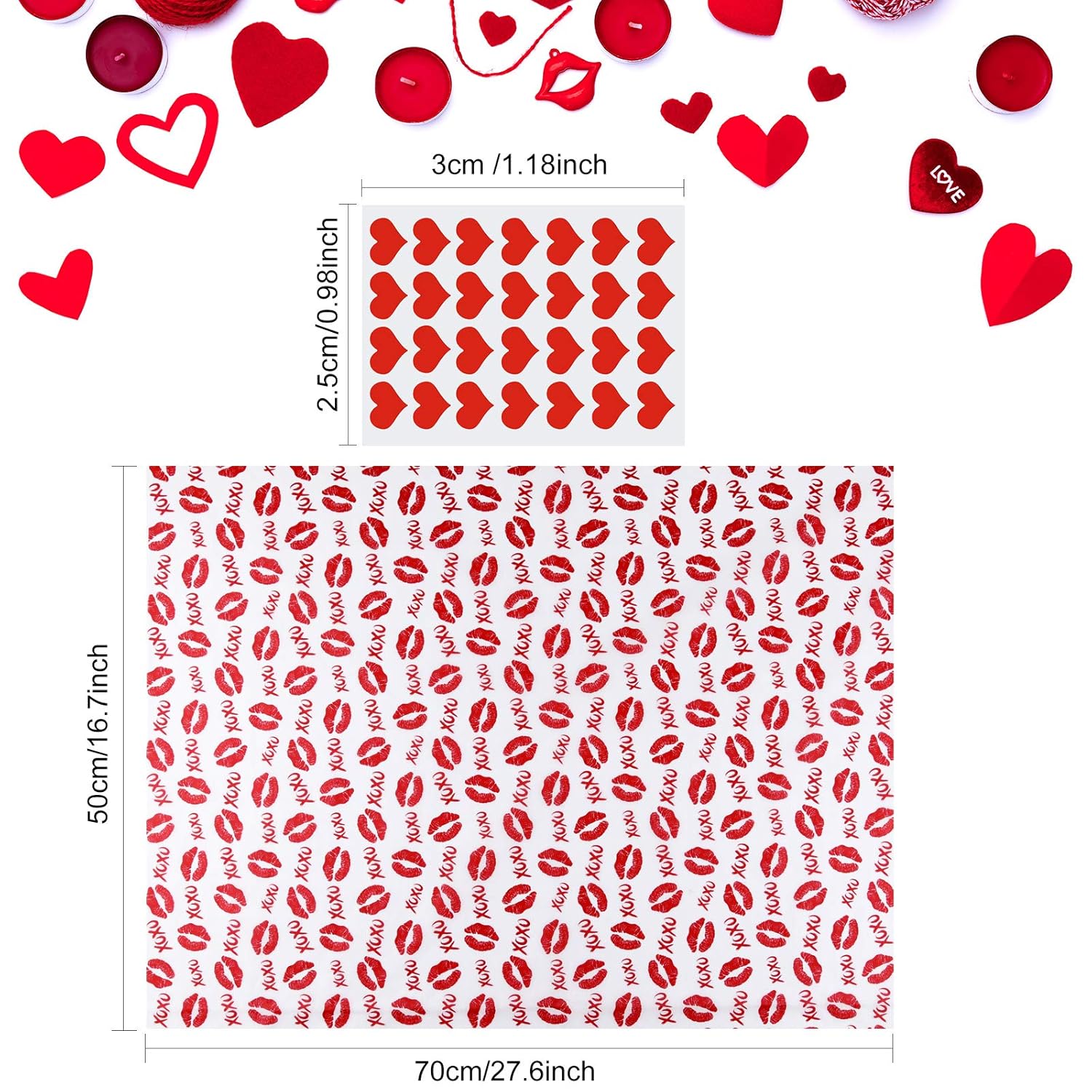 45 Sheets Valentine Tissue Paper,Red Gift Wrapping Tissue Paper,Sweet Heart Design Gift Wrap Paper, Big Size Gift Wrapping For Valentine,Diy Crafts Wedding Gift Decorations