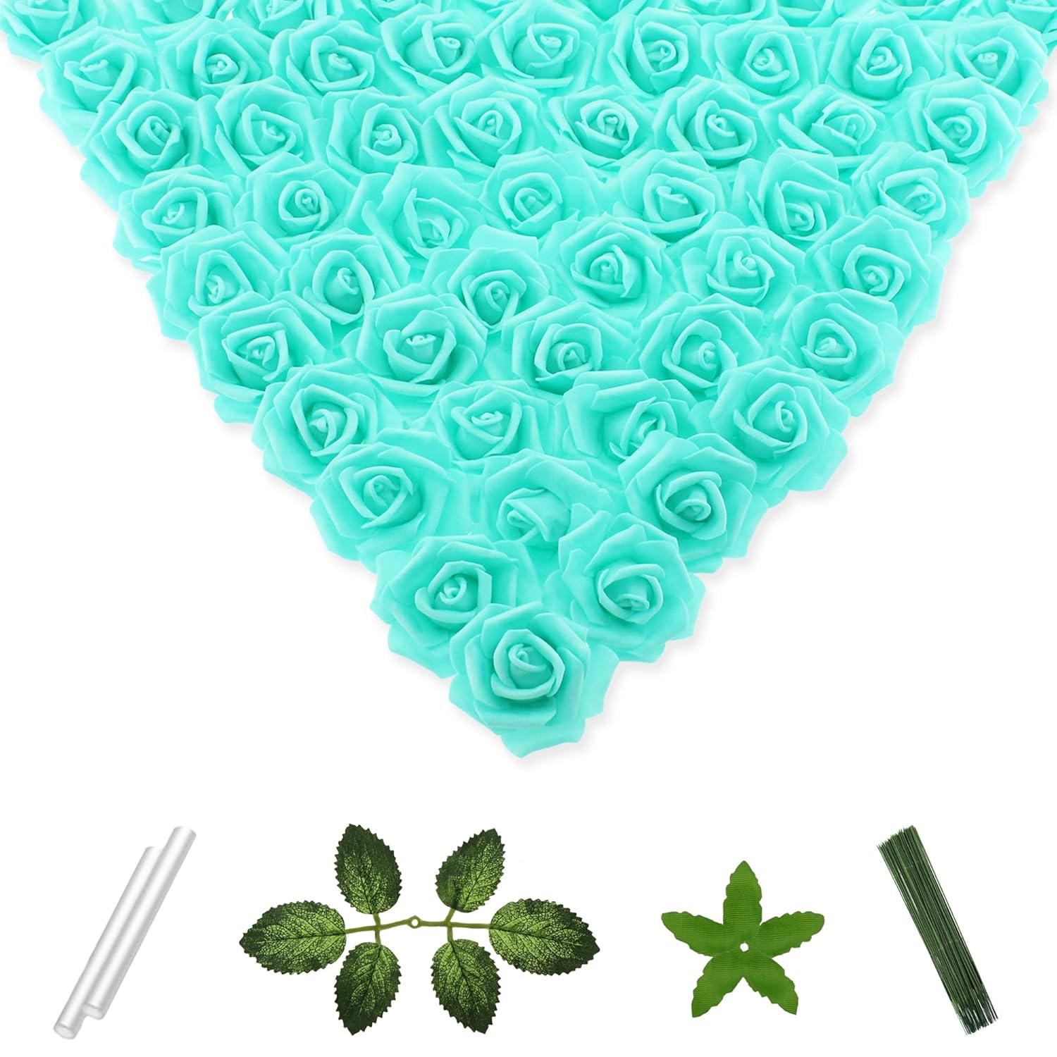 100 Pcs 2 Inch Artificial Flowers Faux Foam Fake Rose Head Bulk For Home Decor Wedding Decoration Bridal Shower Wall Table Centerpiece Arrangement Diy Craft (Teal Green)