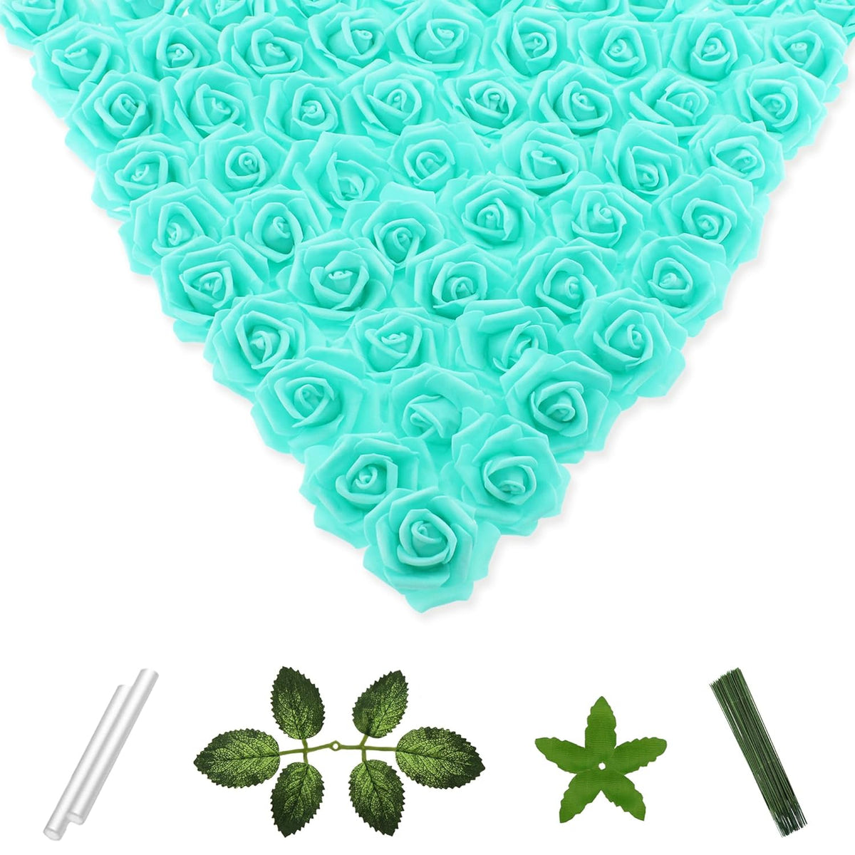 100 Pcs 2 Inch Artificial Flowers Faux Foam Fake Rose Head Bulk For Home Decor Wedding Decoration Bridal Shower Wall Table Centerpiece Arrangement Diy Craft (Teal Green)