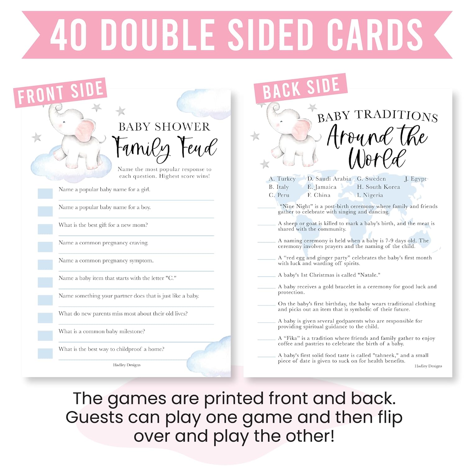 40 Elephant Baby Shower Games Boy-Who Knows Mommy Best, Guess Who Mommy Or Daddy Baby Shower Game, Baby Games For Baby Shower Family Feud Game, Baby Boy Baby Shower Tradition Cards