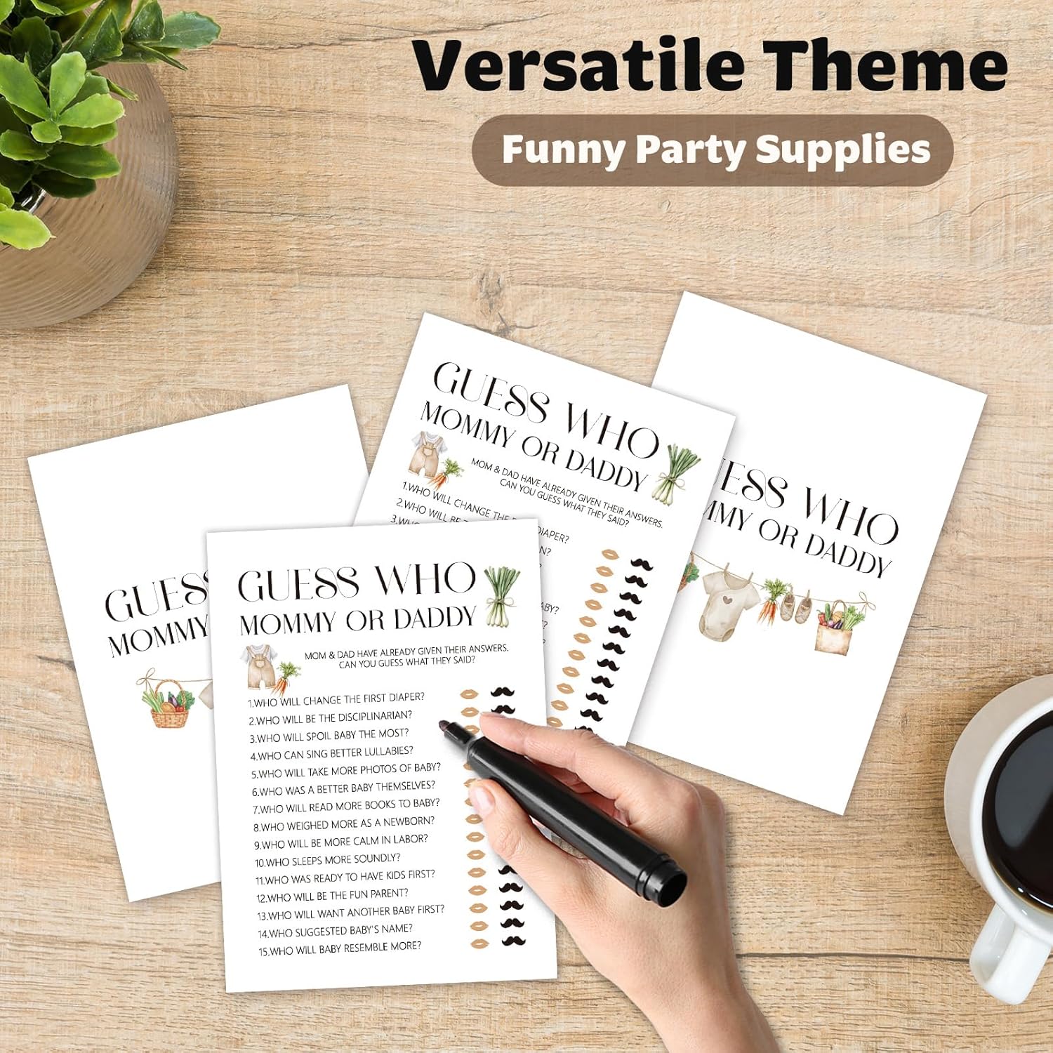 Locally Grown Baby Shower Games - Guess Who Mommy Or Daddy Card Set | Farmers Market Theme Ice Breaker Activities For Parents-To-Be (5" X 7" 25Pcs) A07