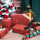 Christmas Wrapping Paper Roll, Red Kraft Wrapping Paper For Holiday Xmas, Gift Wrapping Paper For Boys Girls Men Women, Gift Wrap With Snowflake, Christmas Hats, Stockings, Trees Designs, 17X590 Inch. (Red)