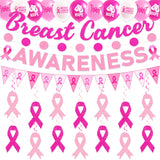44 Pcs Breast Cancer Awareness Decorations Banner Balloons Hanging Swirls