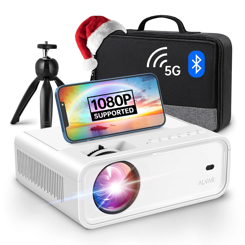 Mini Projector With 5G Wifi And Bluetooth W/ Tripod & Bag, 9000 Lumens Portabl