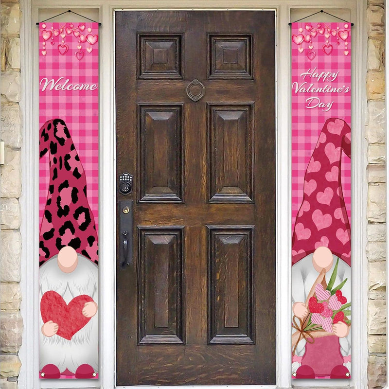 Valentine'S Day Gnome Porch Banner Buffalo Check Plaid Anniversary Hol