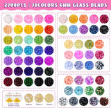 2700PCS 6mm Crackle Glass Beads for Jewelry Making 70 Color Round Crystal Beads Kit with Spacer Beads for Bracelets Necklaces DIY Crafts