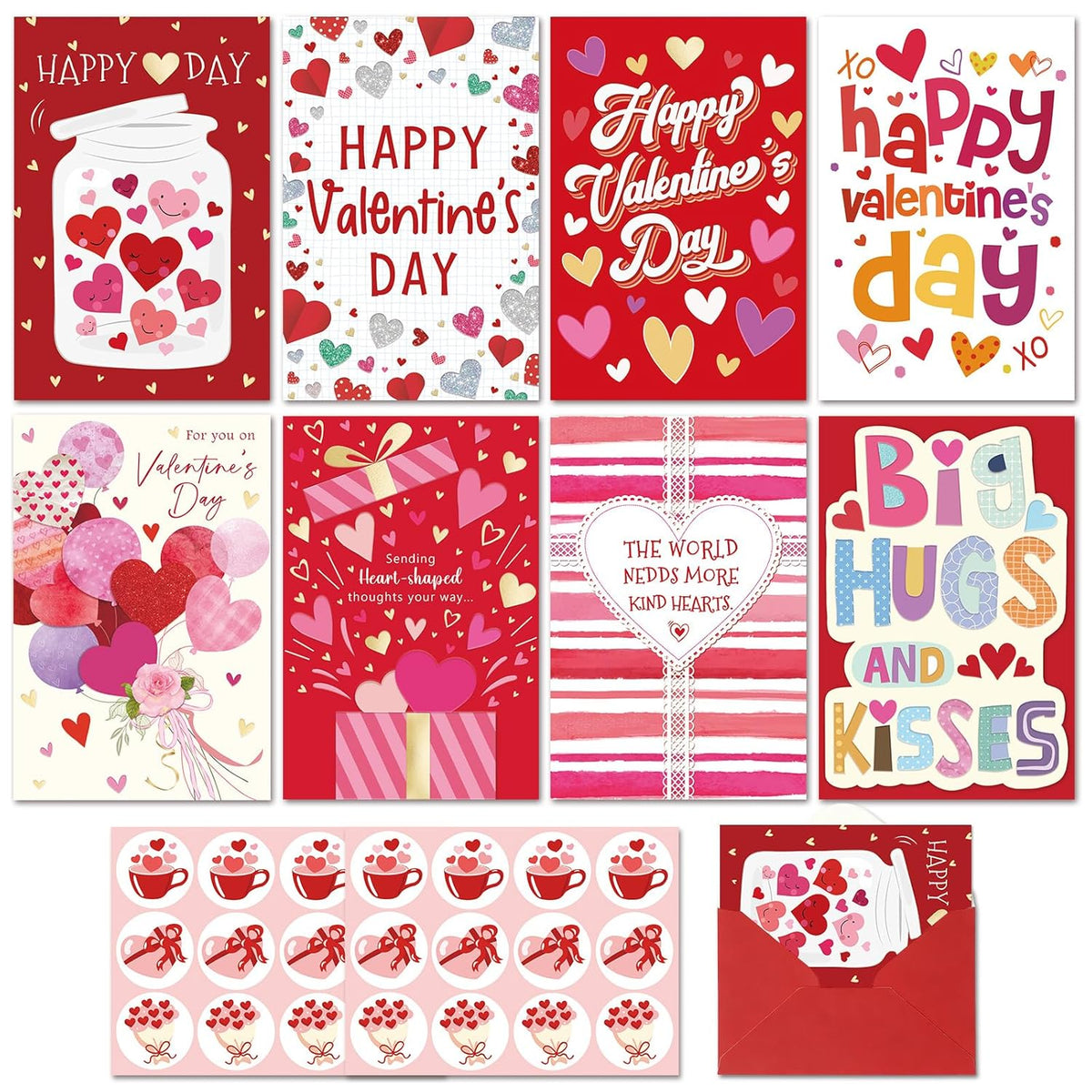 Valentines Day Cards Assortment, 24 Valentine’S Day Cards With Envelopes And Stickers, 8 Elegant Designs With Message Printed Inside
